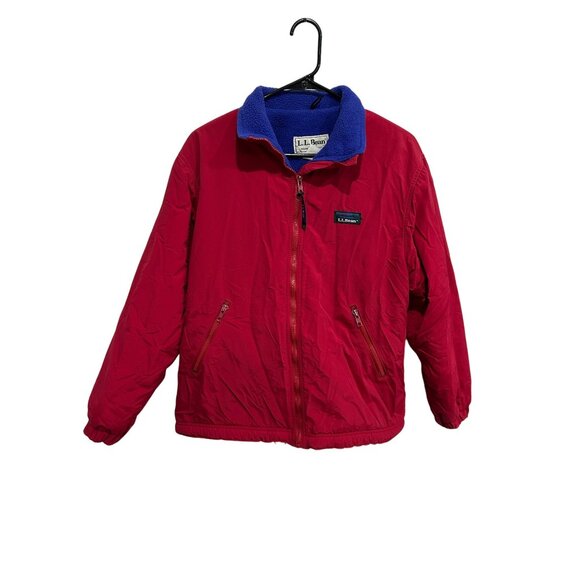 Vintage L.L. Bean Warm-Up Jacket Blue Red Full Zip Long Sleeve Fleece Lined Fall - Picture 1 of 8